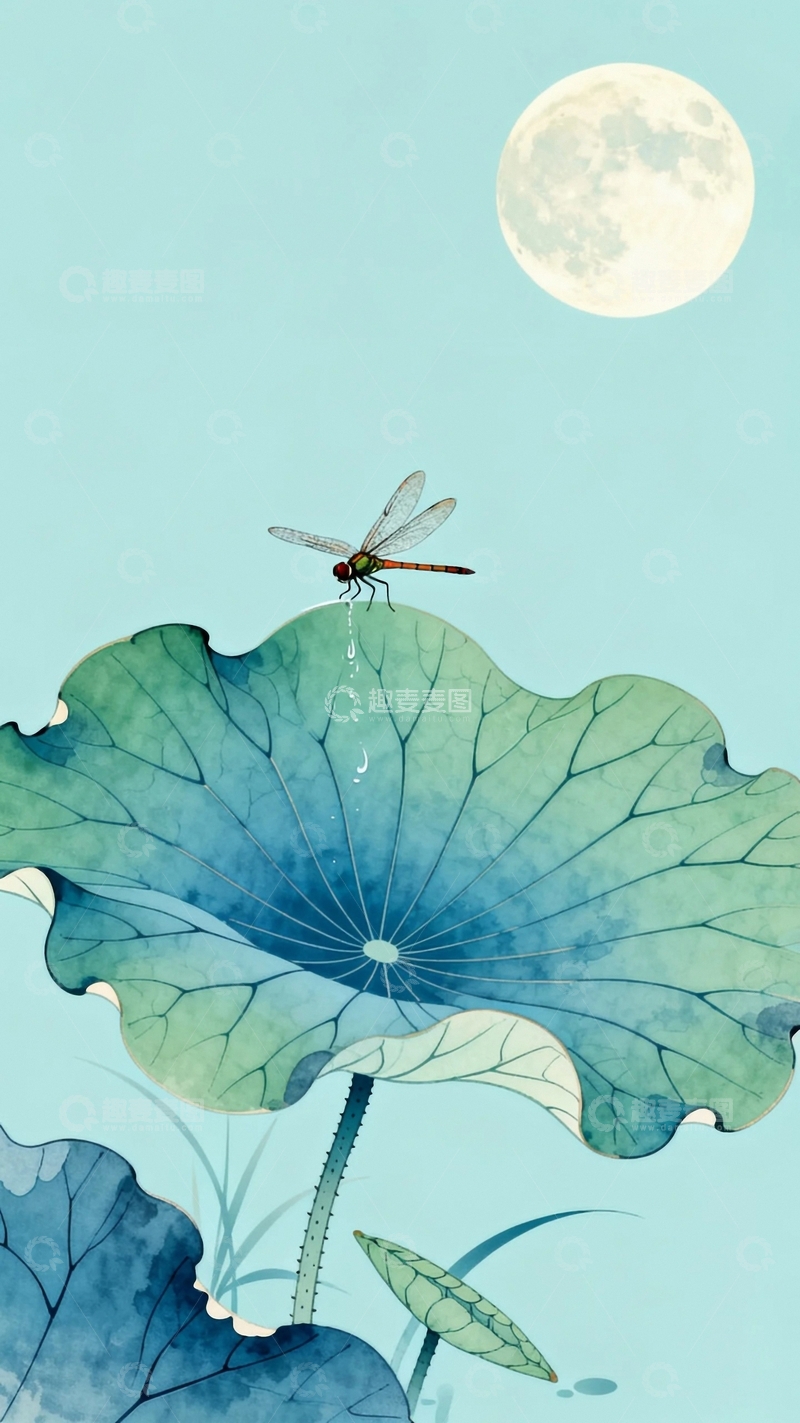 高清大图下载【趣麦麦图】国潮风工笔画荷塘月色1