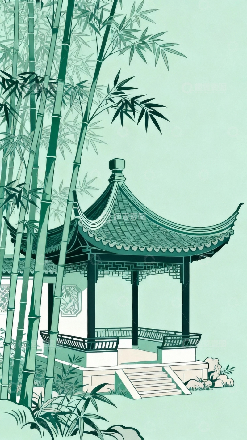 高清大图下载【趣麦麦图】工笔画竹林小筑8