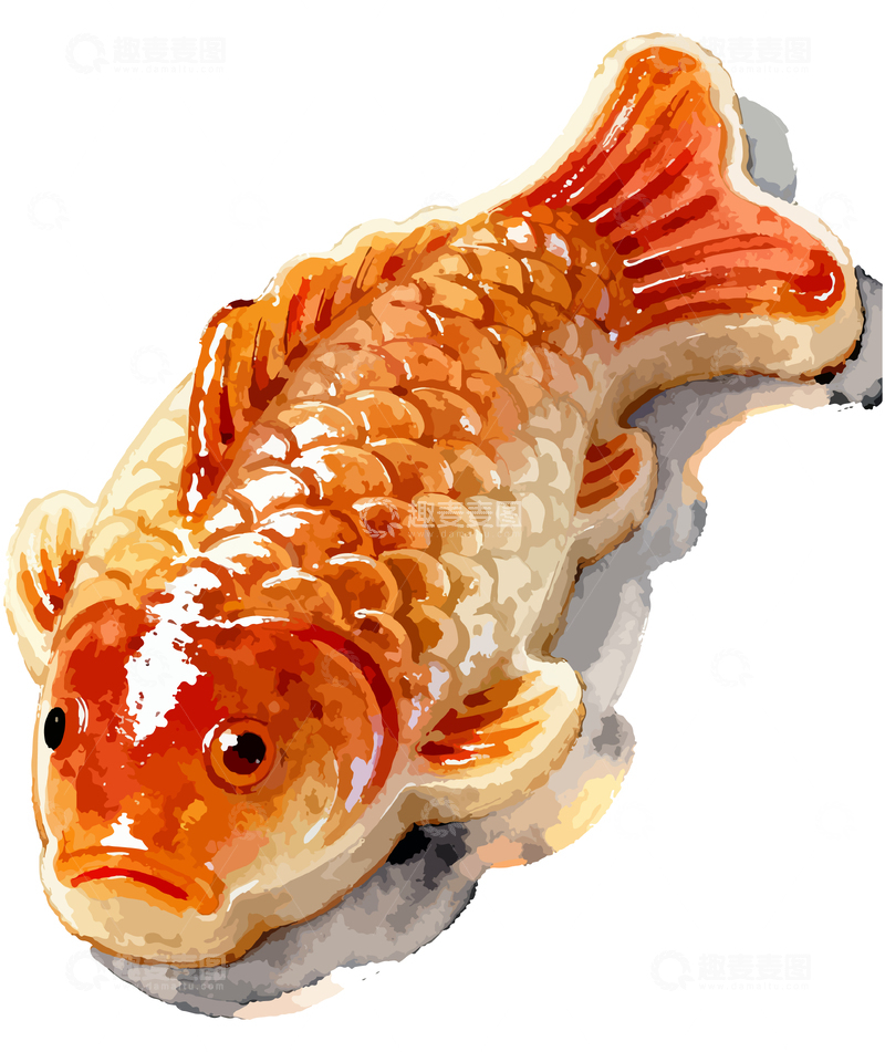源文件下载【趣麦麦图】-水彩画写实鲤鱼年糕