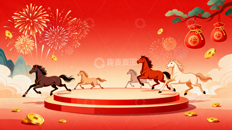 高清大图下载【趣麦麦图】马年红色节日背景004