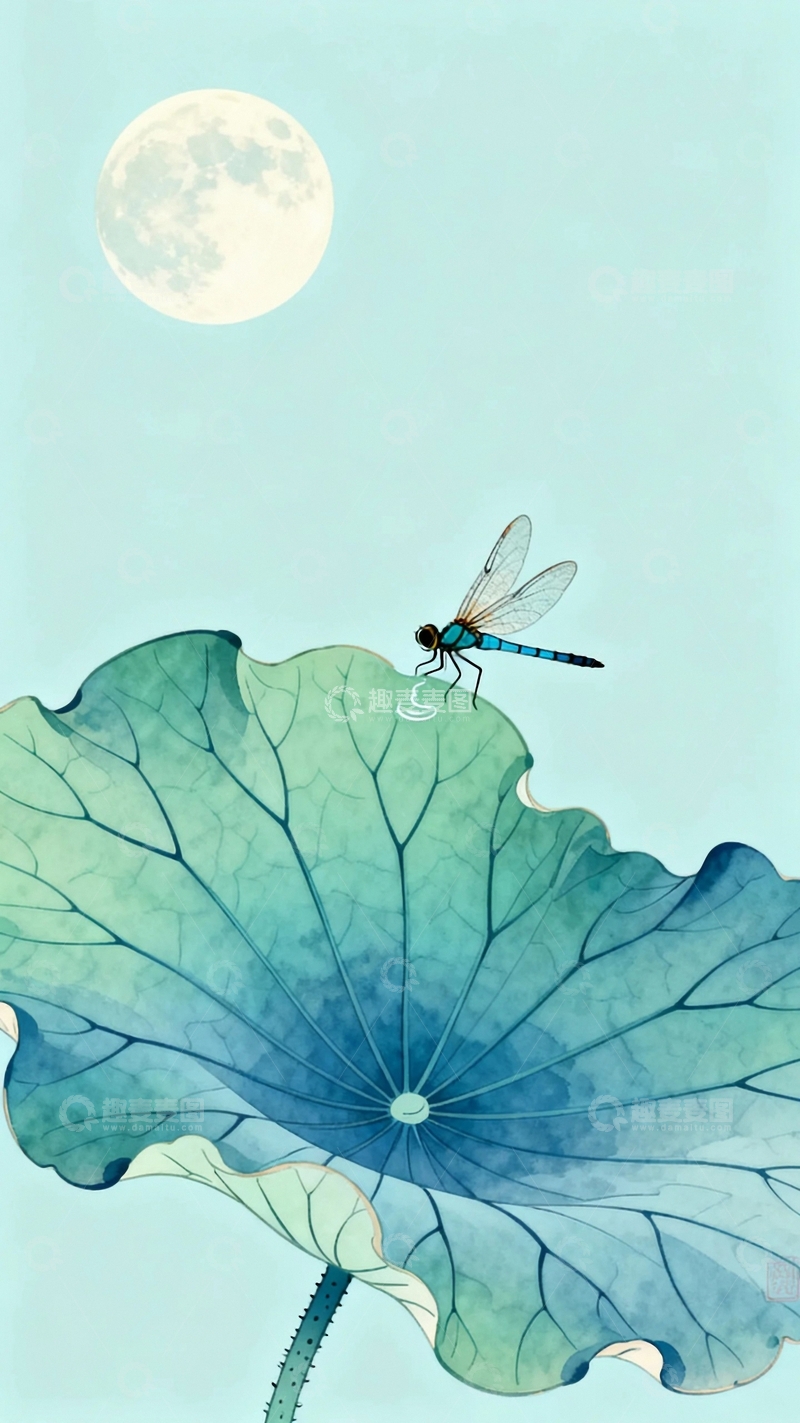 高清大图下载【趣麦麦图】国潮风工笔画荷塘月色2