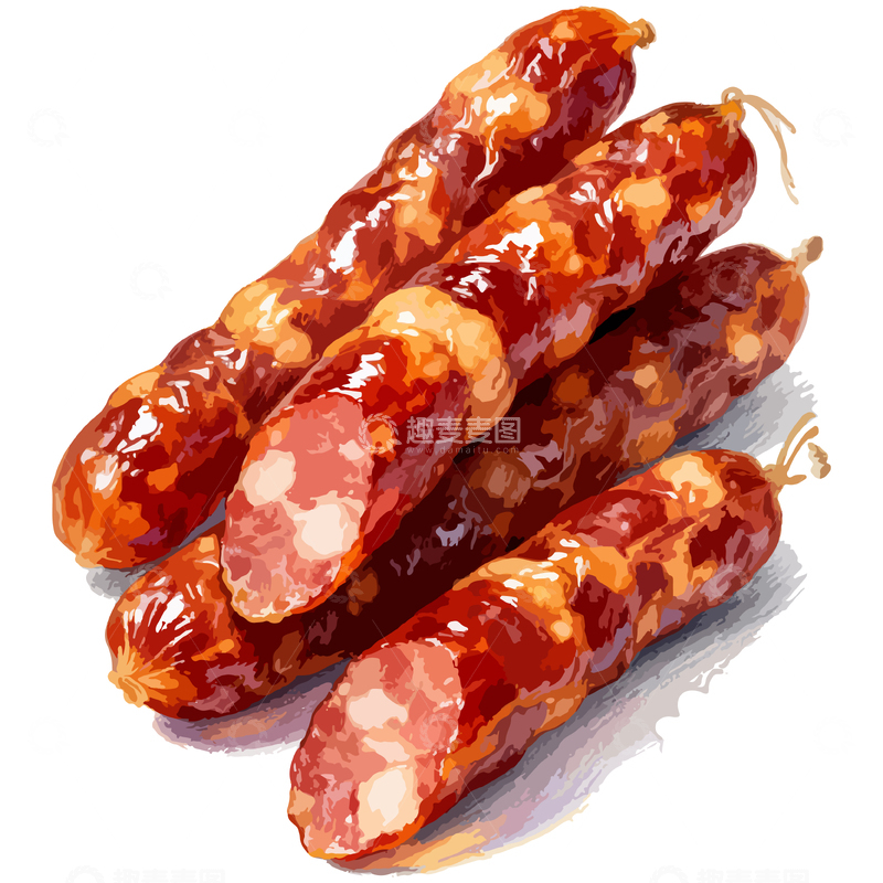 源文件下载【趣麦麦图】写实风腊肠美食手绘插画
