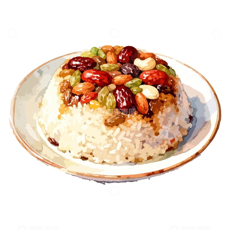源文件下载【趣麦麦图】水彩风格八宝饭美食插画