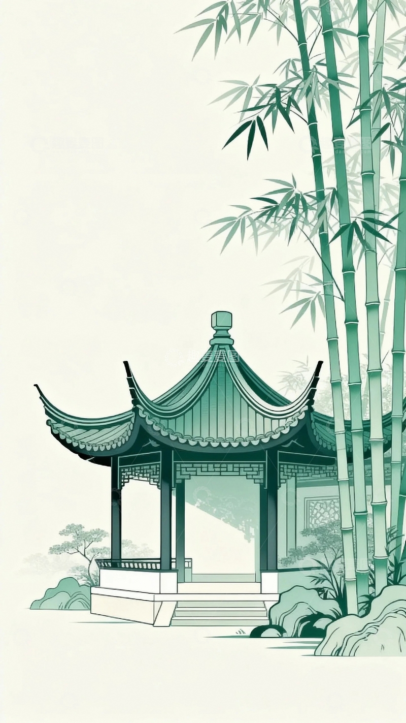 高清大图下载【趣麦麦图】工笔画竹林小筑6