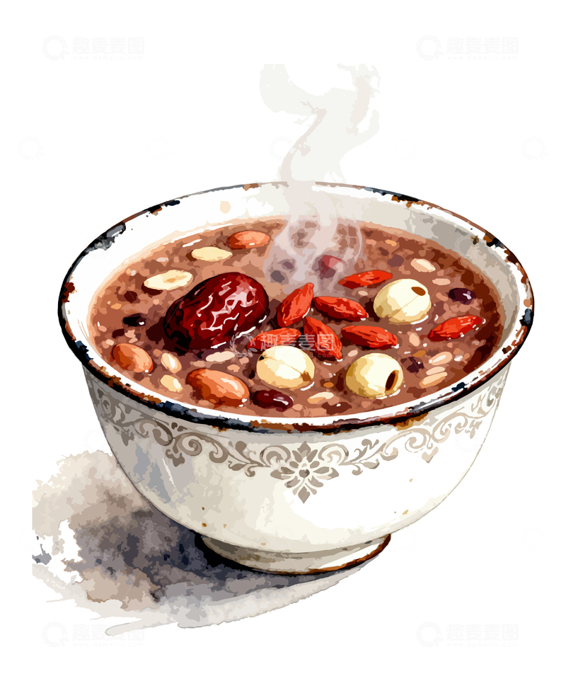 源文件下载【趣麦麦图】水彩风格八宝粥美食插画