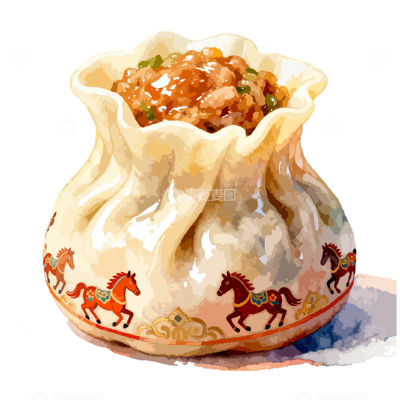 源文件下载【趣麦麦图】水彩画风中国美食烧卖插画素材