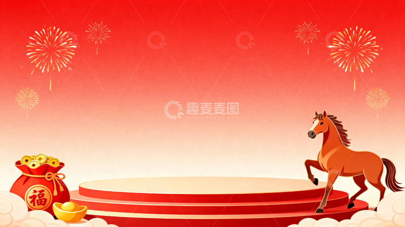 高清大图下载【趣麦麦图】马年红色节日背景007