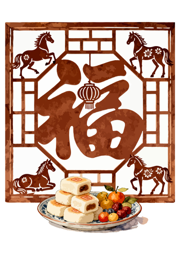 传统中国风格节庆糕点插画