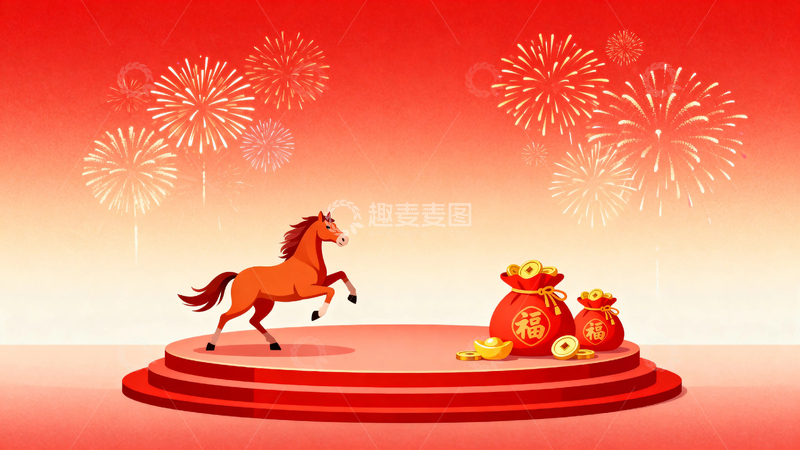 高清大图下载【趣麦麦图】马年红色节日背景003