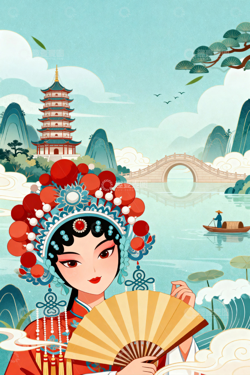 高清大图下载【趣麦麦图】京剧人物背景1