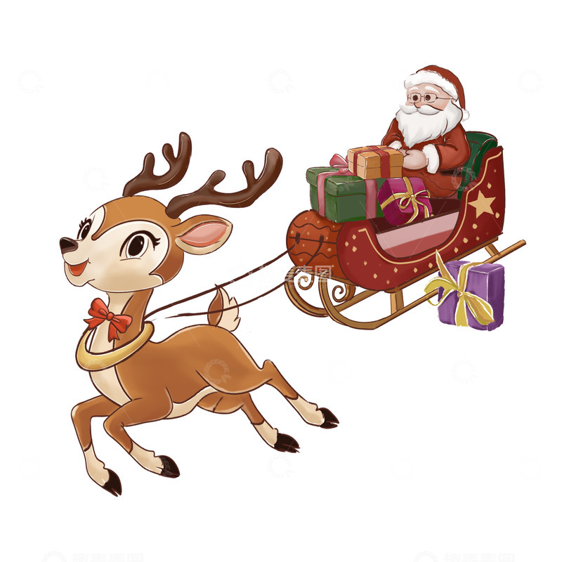 圣诞老人驾雪橇送礼物插画