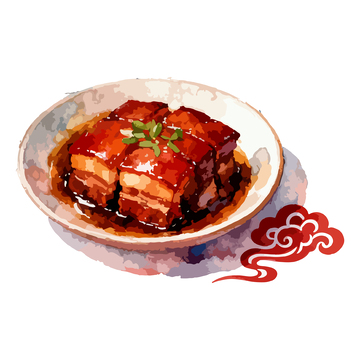 水彩风格红烧肉美食插画