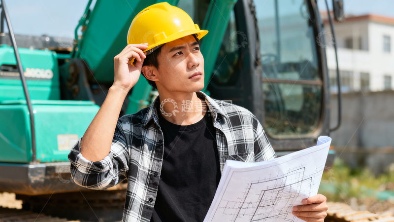 高清大图下载【趣麦麦图】工程现场工地施工员图纸检查