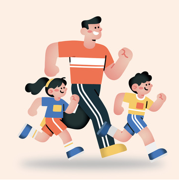 温馨家庭跑步插画