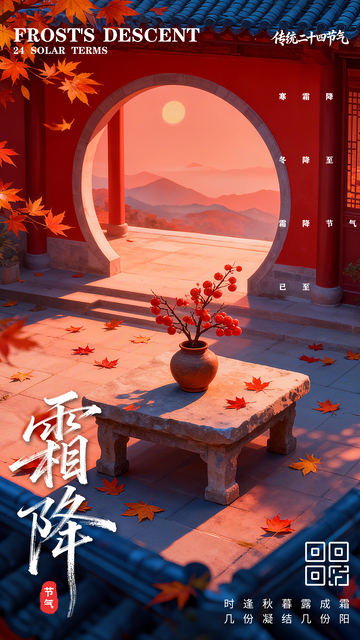 霜降传统节气卡通海报