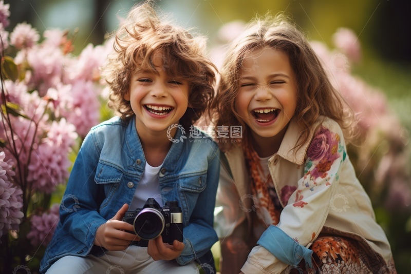 高清大图下载【趣麦麦图】公园里两个拍照的小女孩