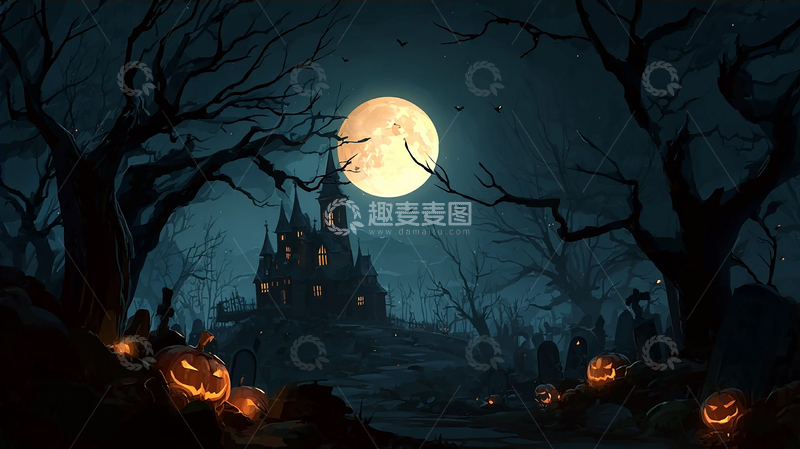 高清大图下载【趣麦麦图】万圣节夜晚的古堡之谜