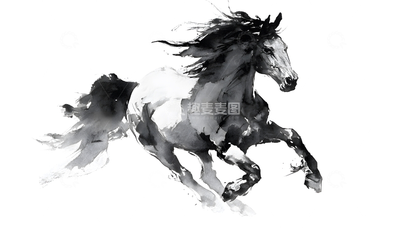 高清大图下载【趣麦麦图】水墨双马奔腾释放艺术自由的张力