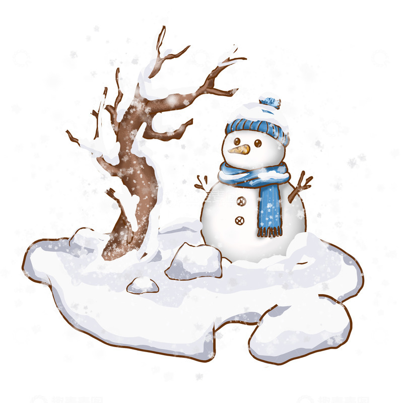 源文件下载【趣麦麦图】-下雪天雪人与枯枝