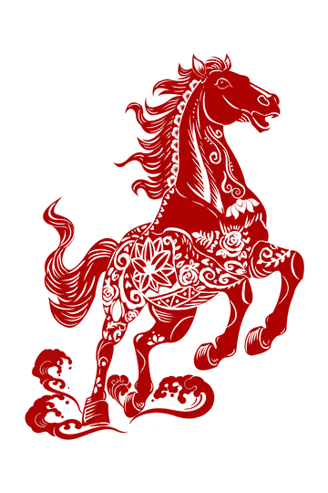 中国红剪纸马艺术图案