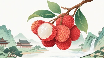 古风荔枝山水画艺术插画