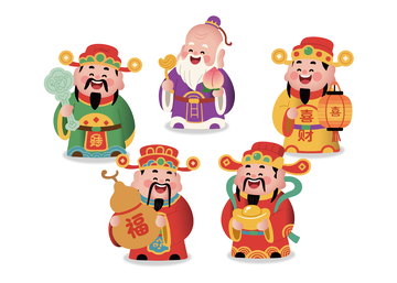 卡通风格财神爷形象插画设计素材