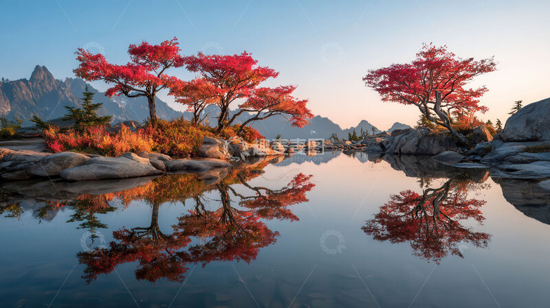 高清大图下载【趣麦麦图】湖畔  秋季  斑驳  