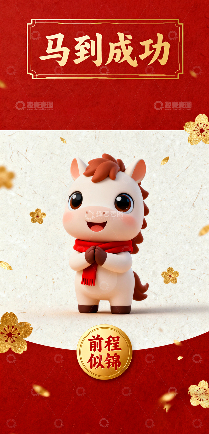 源文件下载【趣麦麦图】中国风国潮卡通马形象简约马年海报2