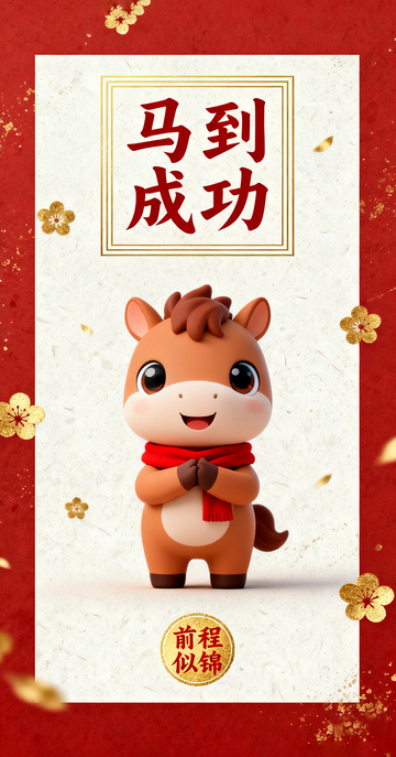 中国风国潮卡通马形象简约马年海报