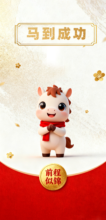 中国风国潮卡通马形象简约马年海报3