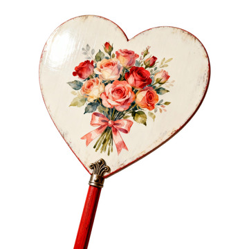 复古心形花束扇子装饰画