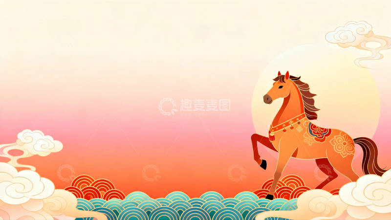 高清大图下载【趣麦麦图】国风马年节日背景18