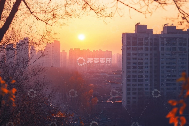高清大图下载【趣麦麦图】城市高楼黄昏美景