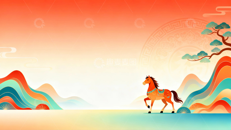 高清大图下载【趣麦麦图】国风马年节日背景07