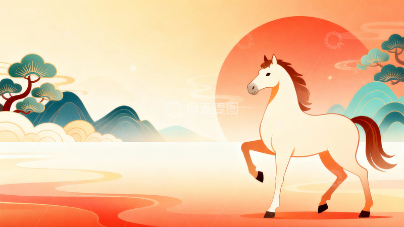 高清大图下载【趣麦麦图】国风马年节日背景15