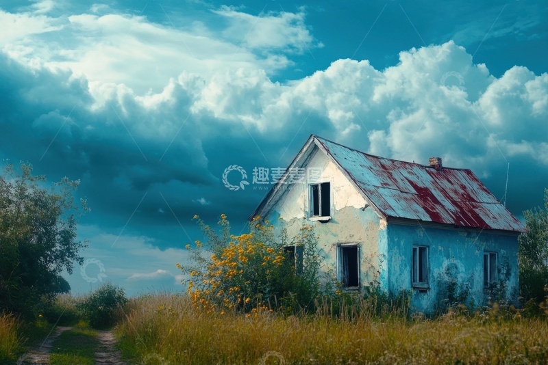 高清大图下载【趣麦麦图】田野里的小木屋