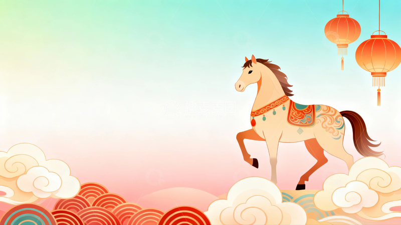 高清大图下载【趣麦麦图】国风马年节日背景06