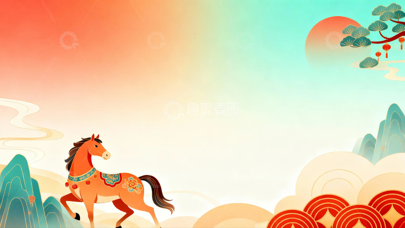 高清大图下载【趣麦麦图】国风马年节日背景21