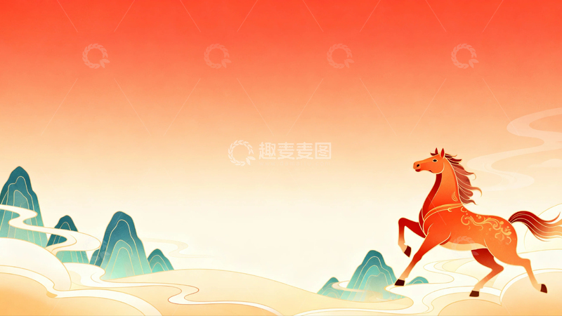 高清大图下载【趣麦麦图】国风马年节日背景12
