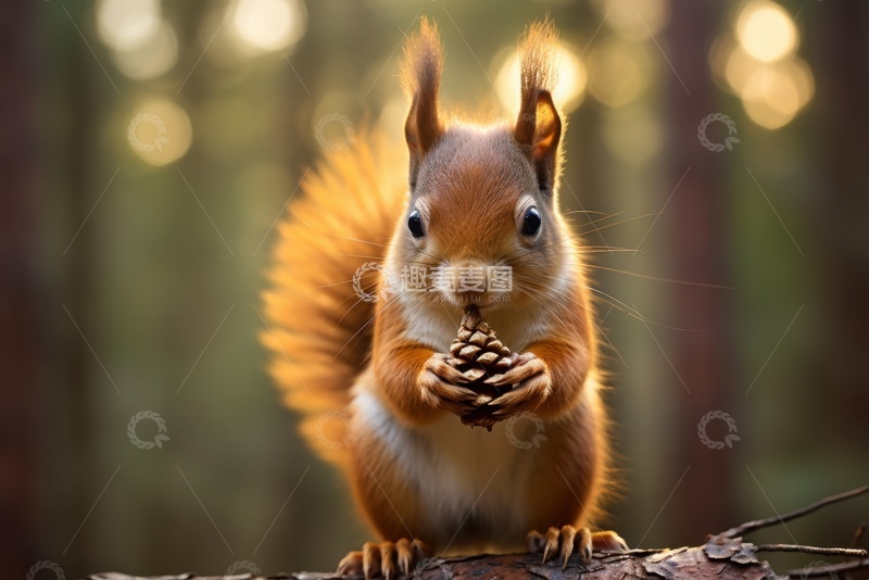 高清大图下载【趣麦麦图】拿着松果的一只小松鼠