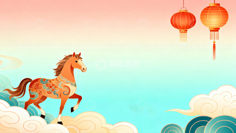 高清大图下载【趣麦麦图】国风马年节日背景05