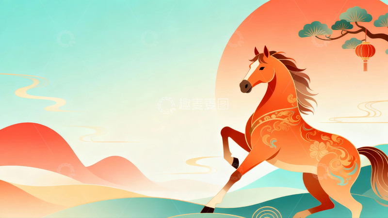 高清大图下载【趣麦麦图】国风马年节日背景11