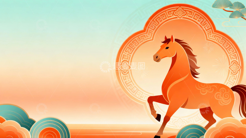 高清大图下载【趣麦麦图】国风马年节日背景14
