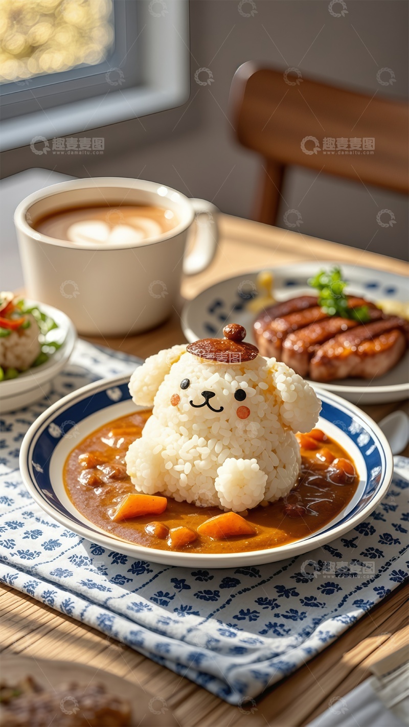 高清大图下载【趣麦麦图】可爱卡通饭团咖喱餐美食摄影