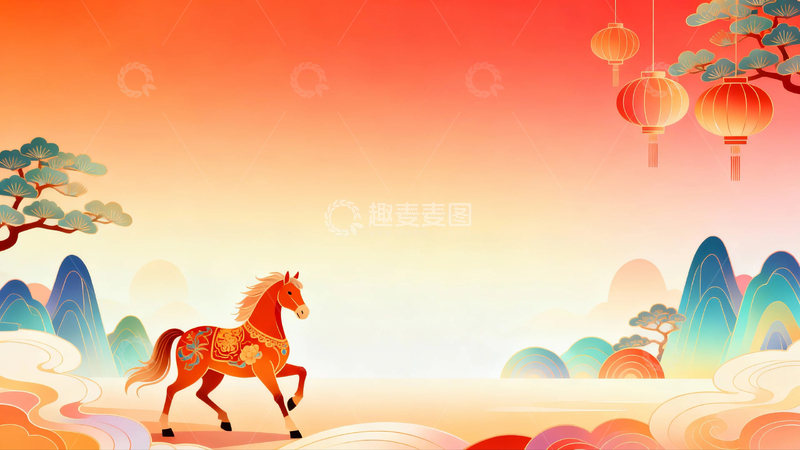 高清大图下载【趣麦麦图】国风马年节日背景09