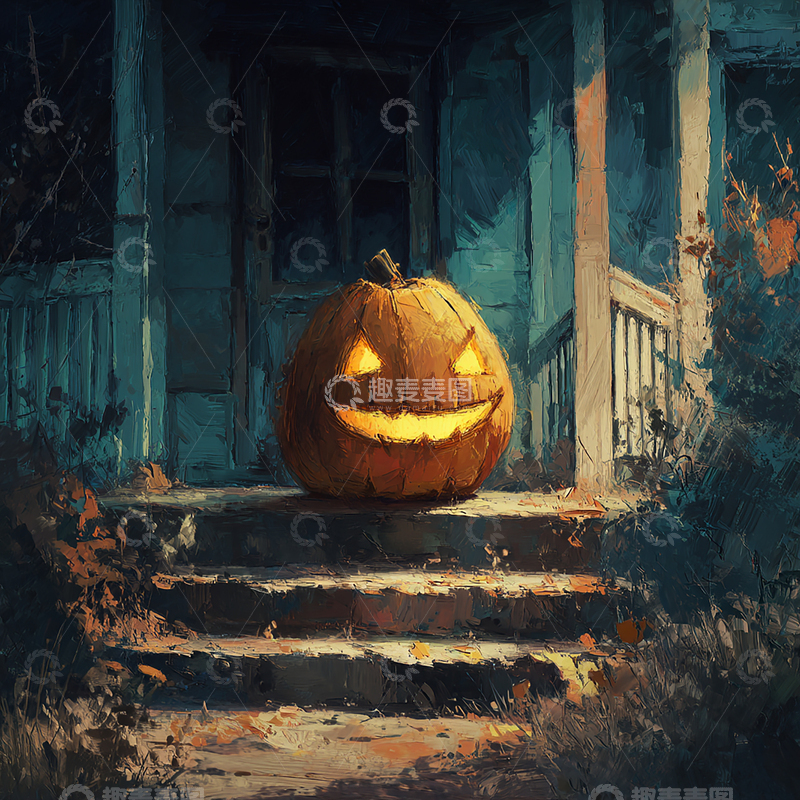 高清大图下载【趣麦麦图】幽暗门前的南瓜