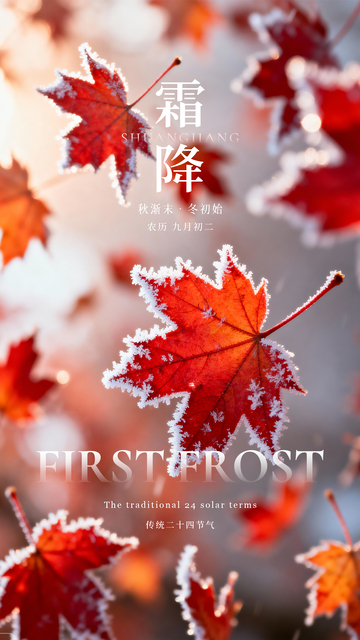 霜降霜叶节气海报