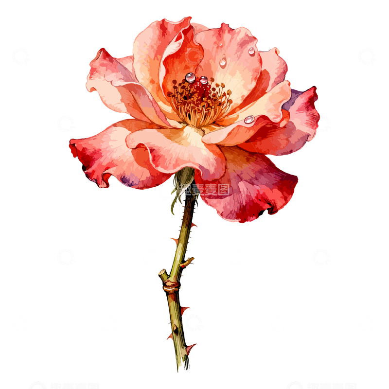 源文件下载【趣麦麦图】水彩玫瑰浪漫花卉插画设计素材