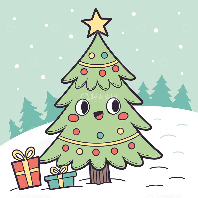 源文件下载【趣麦麦图】-矢量卡通圣诞树