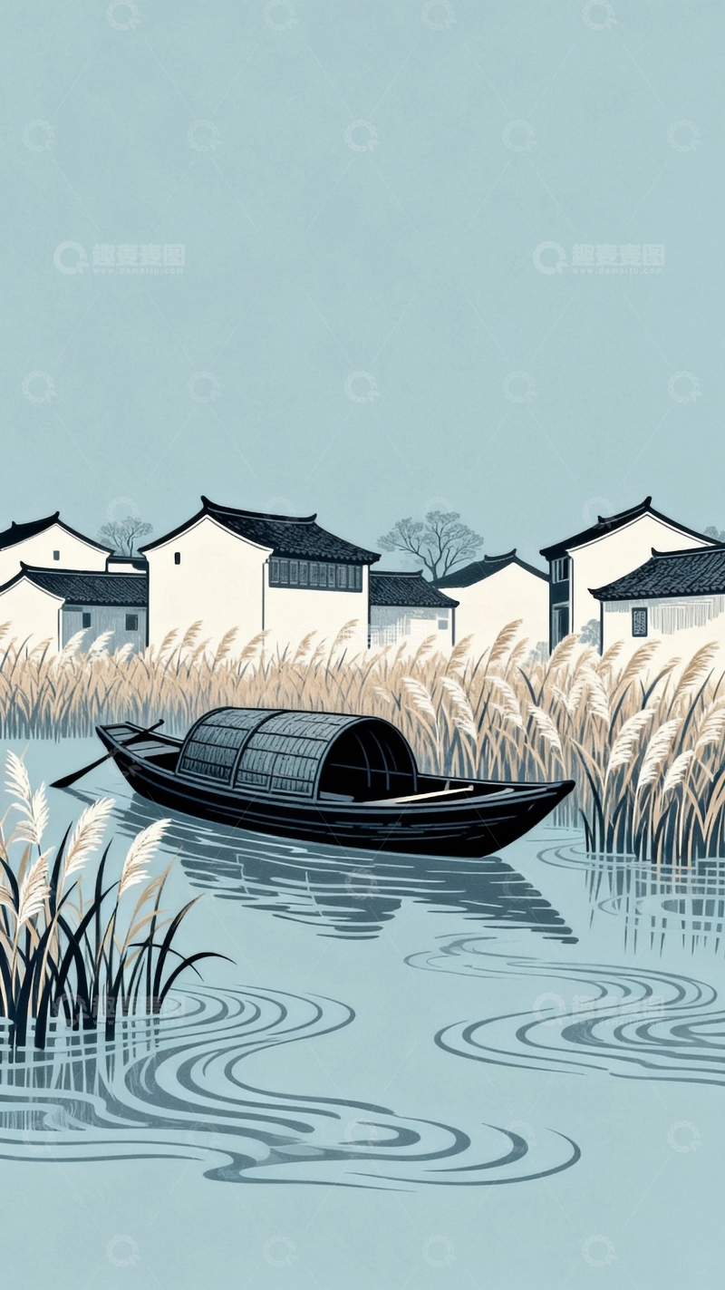 高清大图下载【趣麦麦图】工笔画江上渔舟8